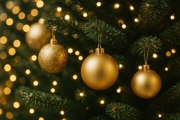 Poster - Festive holiday tree adorned with shimmering ornaments and glowing lights