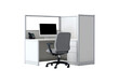 © practice  - Modern office cubicle with computer and chair for workplace setup and design inspiration