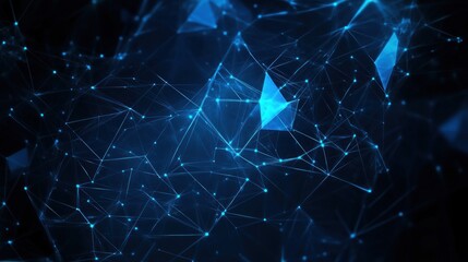 Poster - A complex network of interconnected triangles in deep blue.