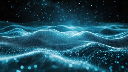 Poster - Abstract digital landscape with shimmering particles.