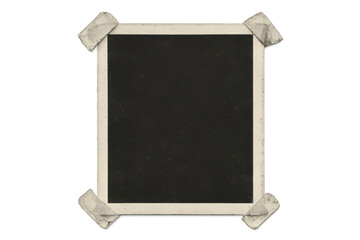 Poster - Blank old photo frame attached with four pieces of adhesive tape on transparent background, creating a vintage and nostalgic feel