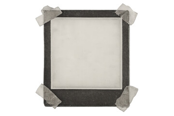 Poster - Old, blank instant photo frame attached with pieces of masking tape on a transparent background, creating a vintage and nostalgic feel