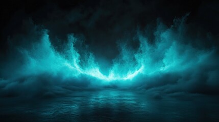 Poster - A turquoise, luminous scene of waves and clouds.