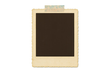 Poster - Blank vintage photo frame with textured adhesive tape fixed on a transparent background, ready for your image