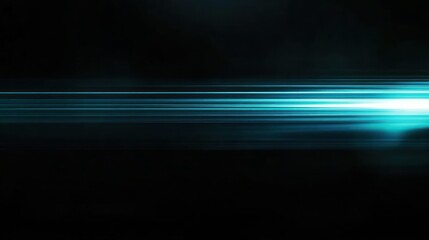 Poster - Horizontal teal light streaks against a dark background.