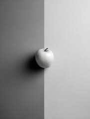 Poster - Grayscale Layout Featuring a Single Colored Apple Highlighting Minimalist Design in a Symmetrical Composition With a Contrasting Backdrop