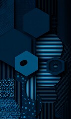 Poster - Geometric patterns in shades of blue