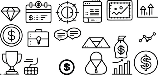 Poster - Set of hand drawn vector icons and illustrations for web and business design including symbols like phone, car, email, map, and travel elements