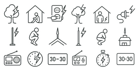 Poster - Series of icons depicting various situations, including a man sitting on the ground, a man in a house, and a man in a tree