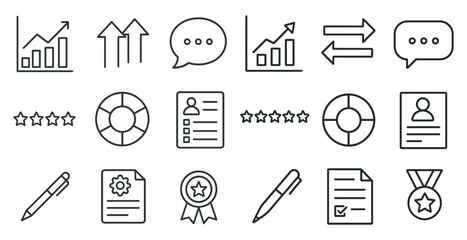 Poster - Collection of various icons, including a star, a pen, a piece of paper, a graph, and a person. These icons are arranged in a grid-like pattern, with some overlapping and others standing alone