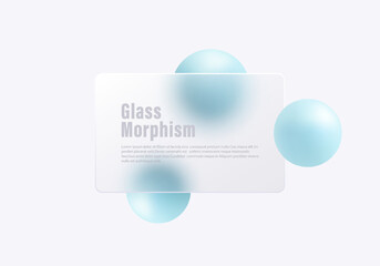 Aufkleber - Glass morphism panel with blue 3D spheres on light background.