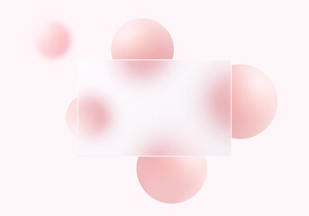 Poster - Glass morphism panel with soft pink spheres on pastel background.