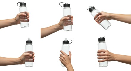Hand Holding Water Bottle for Fitness and Health Isolated on White