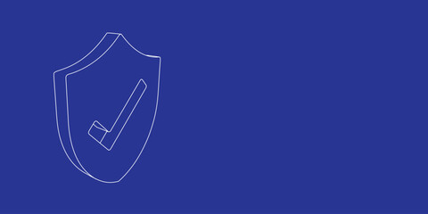 Poster - The outline of a large protection mark symbol made of white lines on the left. 3D view of the object in perspective. Vector illustration on indigo background