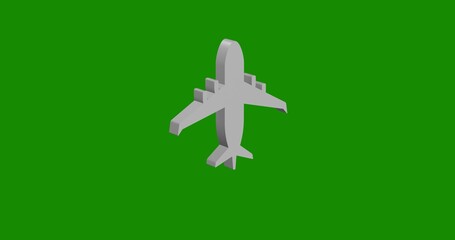 Poster - Isolated realistic white airplane symbol front view with shadow. 3d illustration on green chroma key background