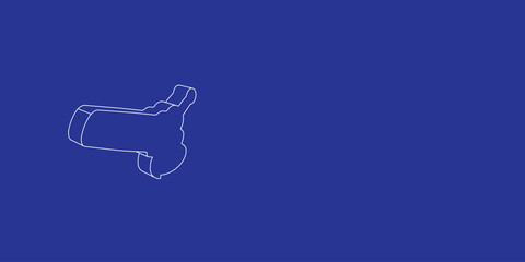 Fototapete - The outline of a large angle grinder symbol made of white lines on the left. 3D view of the object in perspective. Vector illustration on indigo background
