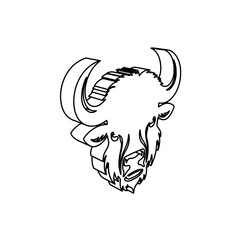 Fototapete - The outline of a large buffalo head is made with black lines. 3D view of the object in perspective. Vector illustration on white background