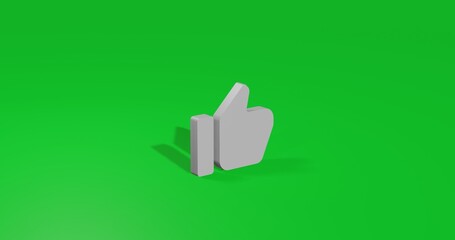 Poster - Isolated realistic white thumb up symbol front view with shadow. 3d illustration on green chroma key background