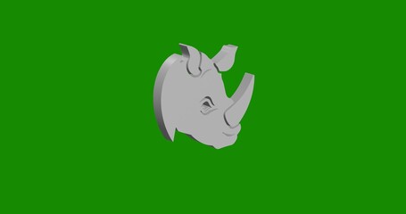 Poster - Isolated realistic white rhino head logo front view with shadow. 3d illustration on green chroma key background