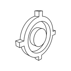Fototapete - The outline of a large crosshair symbol is made with black lines. 3D view of the object in perspective. Vector illustration on white background
