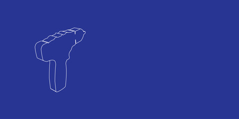 Fototapete - The outline of a large electric screwdriver symbol made of white lines on the left. 3D view of the object in perspective. Vector illustration on indigo background