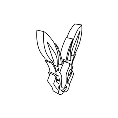 Fototapete - The outline of a large hare's head symbol is made with black lines. 3D view of the object in perspective. Vector illustration on white background