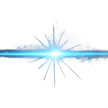 Png glowing horizontal blue light beam with radiant lens flare and shine. Futuristic energy line flash with shimmer, speed, and neon highlight. Transparent digital PNG illustration.