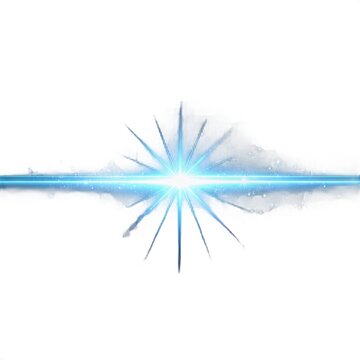 Png glowing horizontal blue light beam with radiant lens flare and shine. Futuristic energy line flash with shimmer, speed, and neon highlight. Transparent digital PNG illustration.