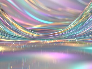 Poster - Abstract flowing waves with iridescent colors and soft reflections creating a dreamy and vibrant atmosphere