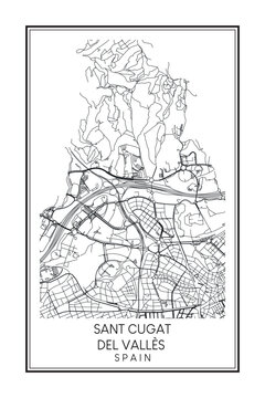 Hand drawn printable downtown road map poster of the Spanish city of SANT CUGAT DEL VALLÈS on solid white background with city name