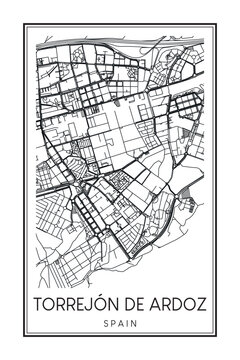 Hand drawn printable downtown road map poster of the Spanish city of TORREJÓN DE ARDOZ on solid white background with city name