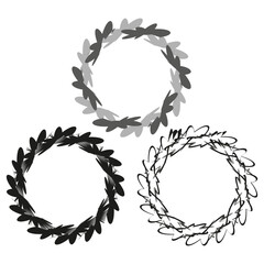 Poster - Abstract wreath shapes. Chaotic leaf elements. Dynamic brush Vector. Artistic circle border.
