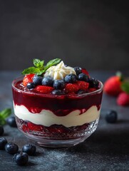 Aufkleber - Delicious Layered Berry Dessert Showcasing Rich Colors and Textures Perfect for Any Occasion or Celebration