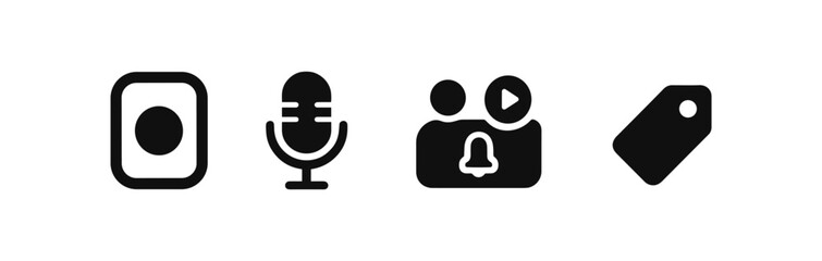 Poster - Media and communication solid icon set. social, audio, video, tag icons collection