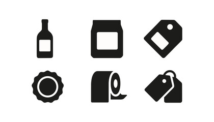 Aufkleber - Food and drink solid icon set. bottle, packaging, label, emblem, tag icons