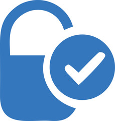 Poster - Blue padlock icon with a white checkmark inside a blue circle indicating security and successful verification or completion of a task