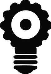 Poster - Stylized black silhouette of a light bulb fused with a gear and concentric circles representing an idea