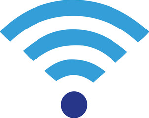 Poster - A modern stylized blue wi fi signal icon with three radiating arcs and a central dot against a clean white background representing wireless connectivity