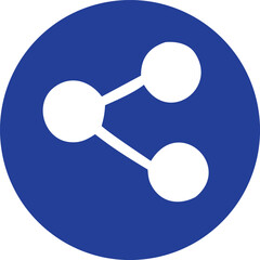  - A simple white share icon with three connected circles on a vibrant blue circular background representing connectivity and data sharing