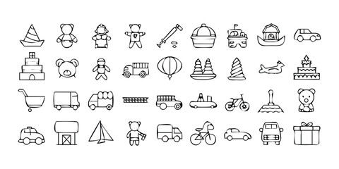 Aufkleber - Extensive Collection of 95 Children s Toys Line Icons A Mega Set for Designers on transparent background comprehensive set children s toy line icons perfect various