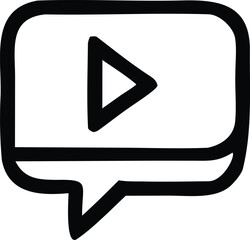 Fototapete - Simple hand drawn black play button icon inside a stylized speech bubble outline on white background