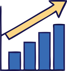 Fototapete - Simple hand drawn bar graph with a rising yellow arrow indicating upward trend and growth on a white background