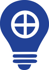 Poster - A stylized blue light bulb icon with a white circular cross symbol inside representing innovation and ideas