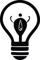 Poster - Stylized black and white illustration of a light bulb with a unique filament design representing an idea or concept