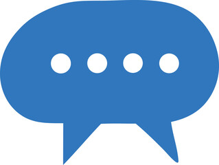  - A simple blue speech bubble icon with four white dots representing conversation or a message is being typed