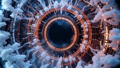 Poster - Abstract Technological Portal with Glowing Ring and White Smoke