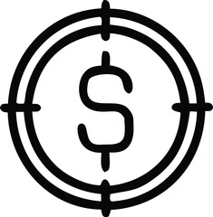 Poster - A bold black outline of a dollar sign centered within a target or crosshairs symbol representing financial goals and focus