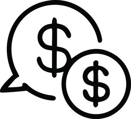 Poster - Conceptual outline of a speech bubble containing a dollar sign next to a coin with a dollar sign symbolizing financial communication