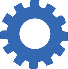 Poster - A simple bold flat design graphic of a bright blue gear with a white circular cutout in the center against a white background