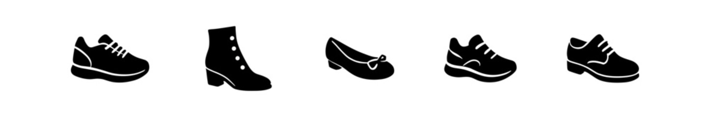 Poster - Shoes set icon set. Footwear silhouette icon set. shoes, boots, flats, and sneakers collection